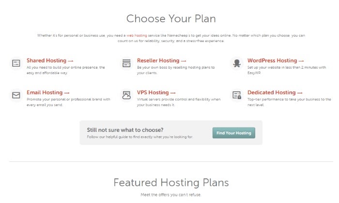 Namecheap: Choose Your Plan