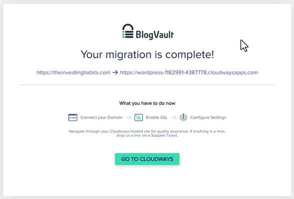 Migration completed on Cloudways