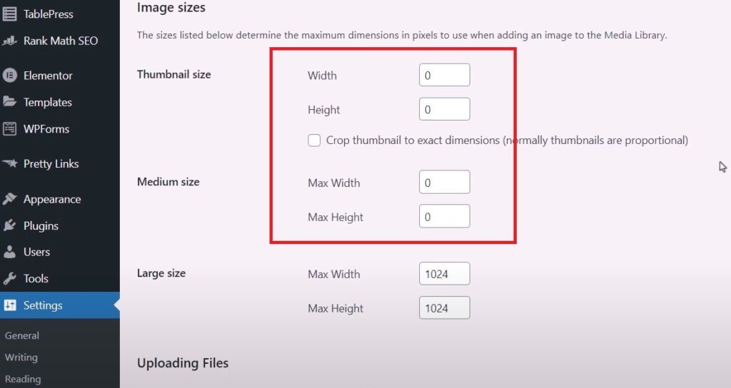 Correct image size in wordpress