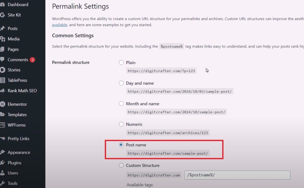 correct way of setting wordpress permalink