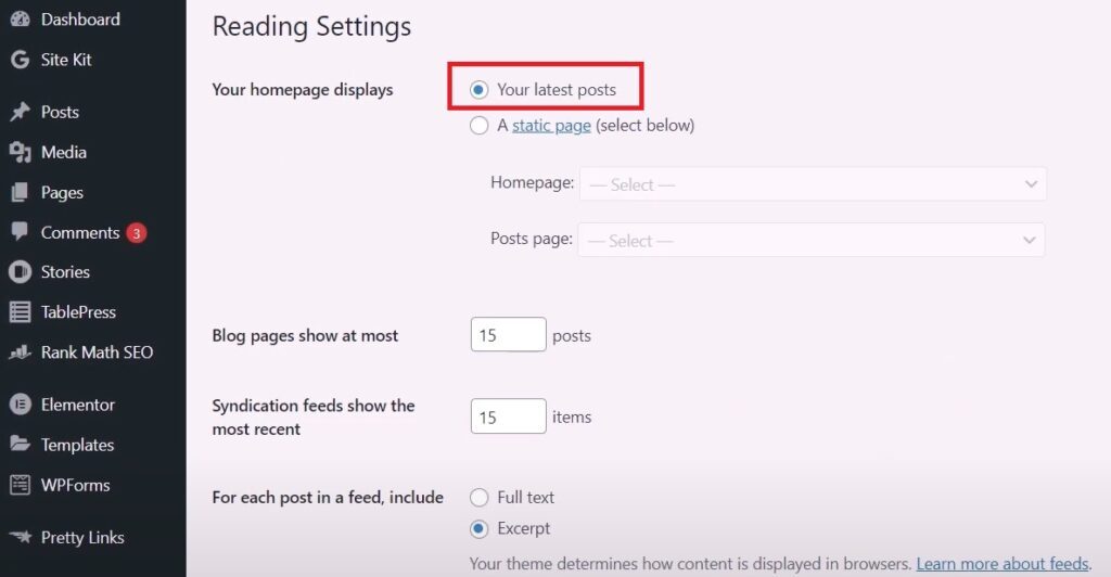 Blog reading setting in wordpress